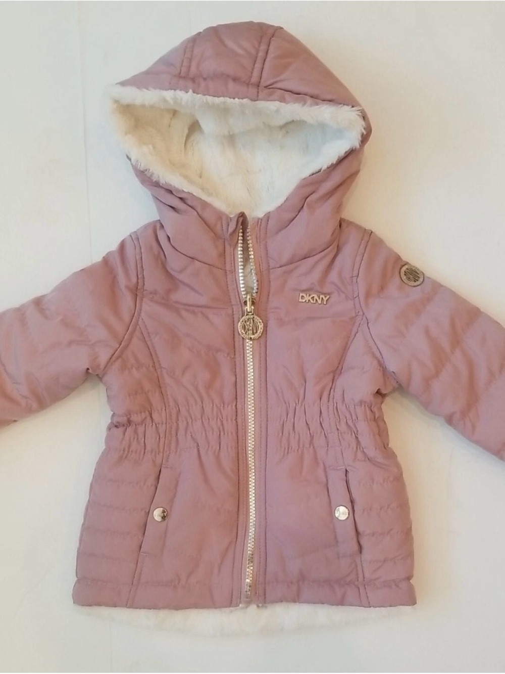 DKNY Girls' Dusty Pink Hooded Puffer Jacket